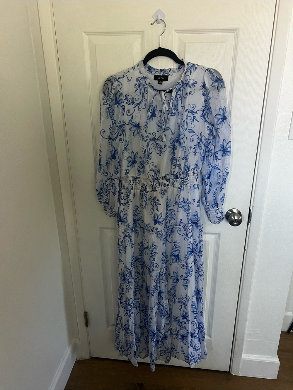 MSK White Maxi Dress with Blue Floral Print
